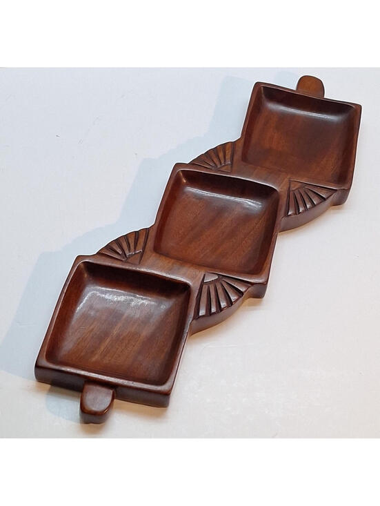 Other - Solid Mahogany Carved 3 Compartment Serving Tray Made in Hayti Port-au-Prince